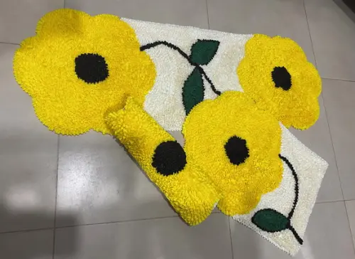 Jogo de Tapetes Frufru Flor Antiderrapante