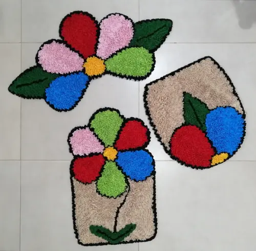 Jogo de Tapetes Frufru Flor Colorida Antiderrapante