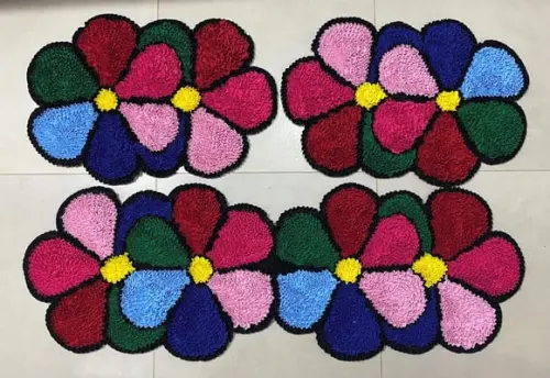 Jogo de Tapetes Frufru Flor Colorida Antiderrapante