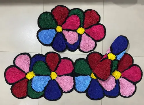 Jogo de Tapetes Frufru Flor Colorida Antiderrapante