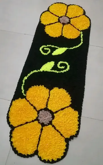 Passadeira Frufru Flor Amarela 1m20cm x 40cm Antiderrapante