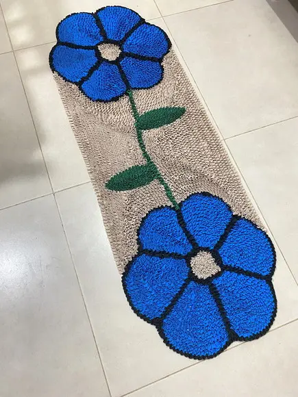 Passadeira Frufru Flor Azul 1m20cm Antiderrapante