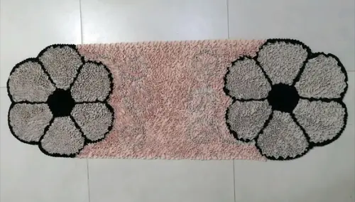 Passadeira Frufru Flor Bege 1m20cm Antiderrapante