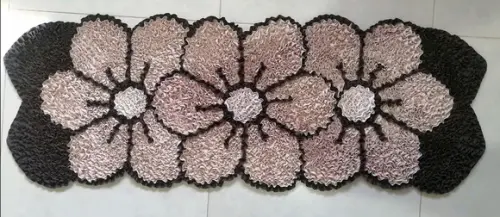 Passadeira Frufru Flor Bege 1m20cm Antiderrapante
