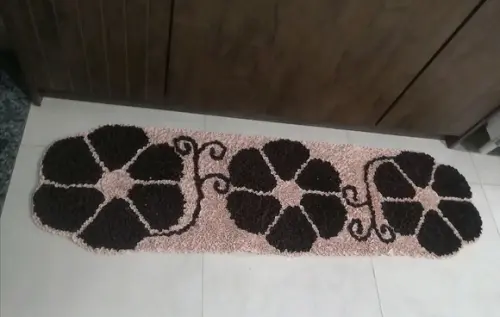 Passadeira Frufru Flor Bege 1m50cm x 40cm Antiderrapante