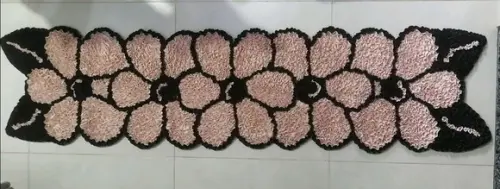 Passadeira Frufru Flor Bege 1m70cm Antiderrapante