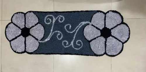 Passadeira Frufru Flor Cinza 1m20cm Antiderrapante