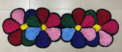 Passadeira Frufru Flor Colorida 1m20cm Antiderrapante