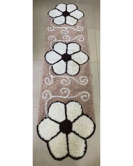 Passadeira Frufru Flor Creme 2m x 0,50cm Antiderrapante