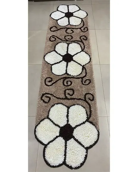 Passadeira Frufru Flor Creme 2m x 50cm Antiderrapante