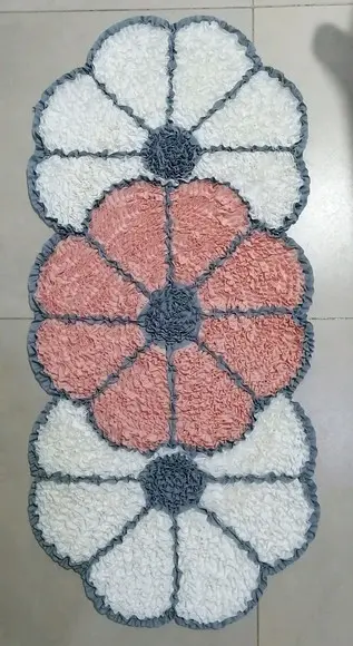 Passadeira Frufru Flor Creme/Rosa Antiderrapante