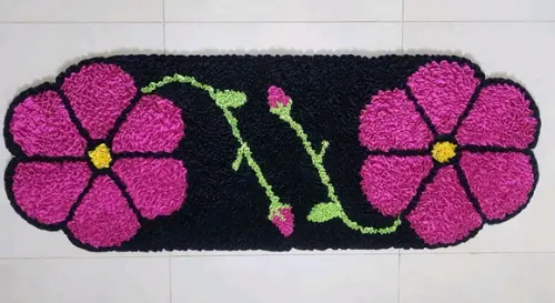 Passadeira Frufru Flor Rosa 1m20cm x 40cm Antiderrapante