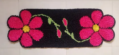 Passadeira Frufru Flor Rosa 1m20cm x 40cm Antiderrapante