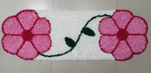 Passadeira Frufru Flor Rosa Claro 1m20cm Antiderrapante