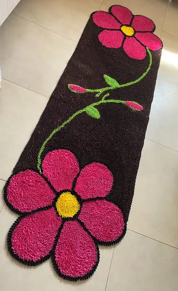 Passadeira Frufru Flor Rosa Pink 2m x 60cm Antiderrapante