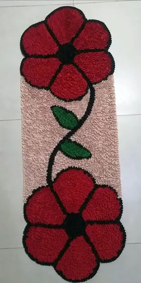 Passadeira Frufru Flor Vermelha 1m20cm Antiderrapante