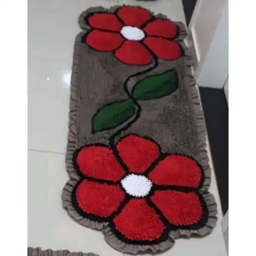 Passadeira Frufru Flor Vermelha 1m20cm Antiderrapante