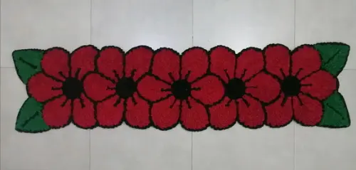 Passadeira Frufru Flor Vermelha 1m80cm Antiderrapante