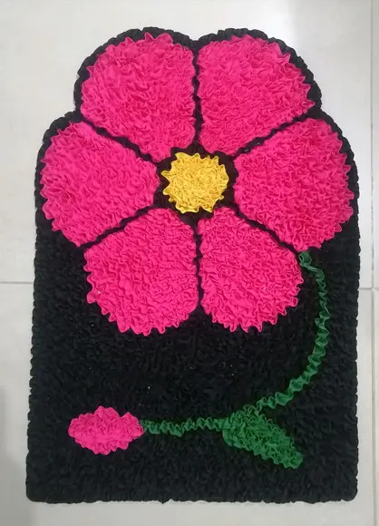Tapete Frufru Flor Rosa Antiderrapante
