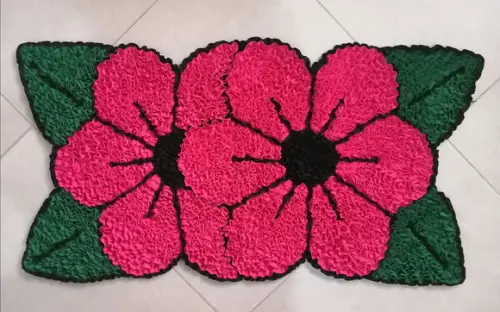 Tapete Frufru Flor Rosa Antiderrapante