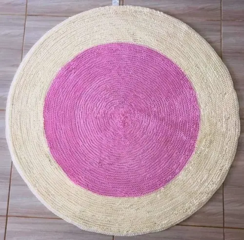 Tapete Frufru Sala 1m Creme e Rosa Antiderrapante