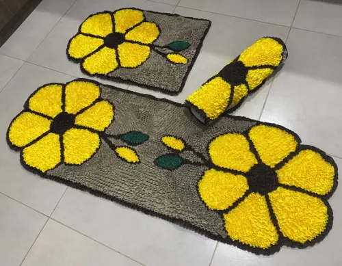 Tapetes de Flor Amarela em Frufru 1m20cm Antiderrapante