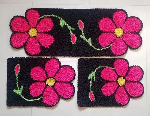 Tapetes de Flor Rosa em Frufru Antiderrapante