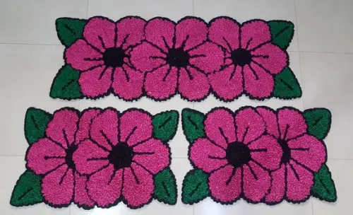 Tapetes de Flores Rosas em Frufru Antiderrapante