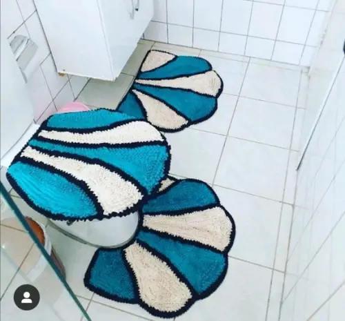Tapetes Frufru Banheiro Azul e Branco Antiderrapante