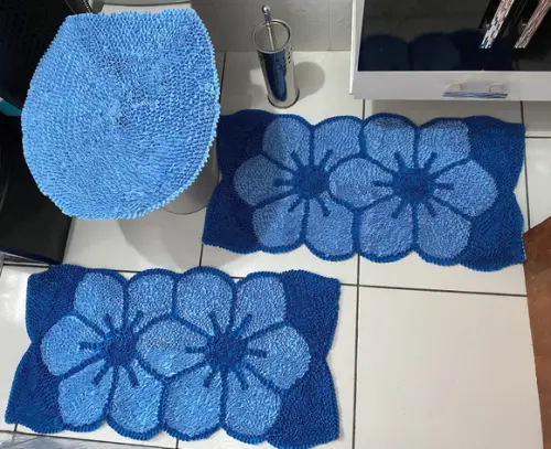 Tapetes Frufru Banheiro Azul Antiderrapante