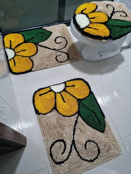 Tapetes Frufru Banheiro Flor Amarela Antiderrapante