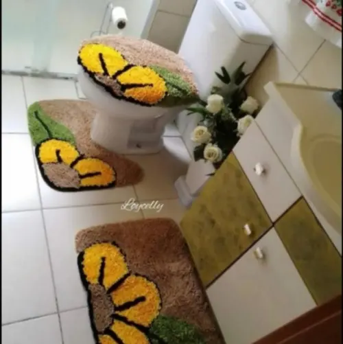 Tapetes Frufru Banheiro Flor Amarela Antiderrapante