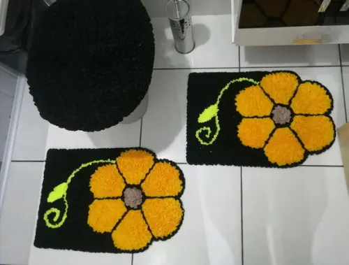 Tapetes Frufru Banheiro Flor Amarela Antiderrapante