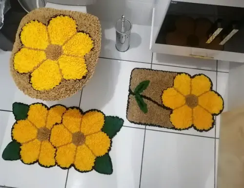 Tapetes Frufru Banheiro Flor Amarela Antiderrapante