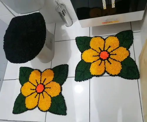 Tapetes Frufru Banheiro Flor Amarela Antiderrapante