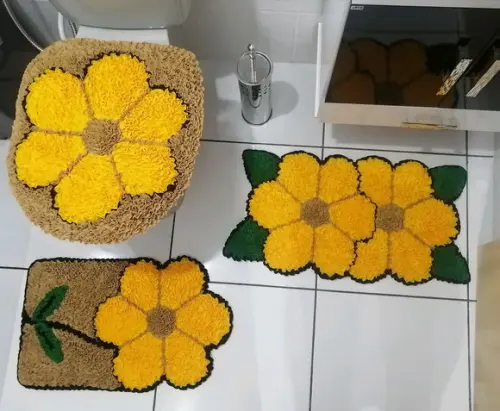 Tapetes Frufru Banheiro Flor Amarela Antiderrapante