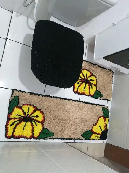 Tapetes Frufru Banheiro Flor Amarela Antiderrapante
