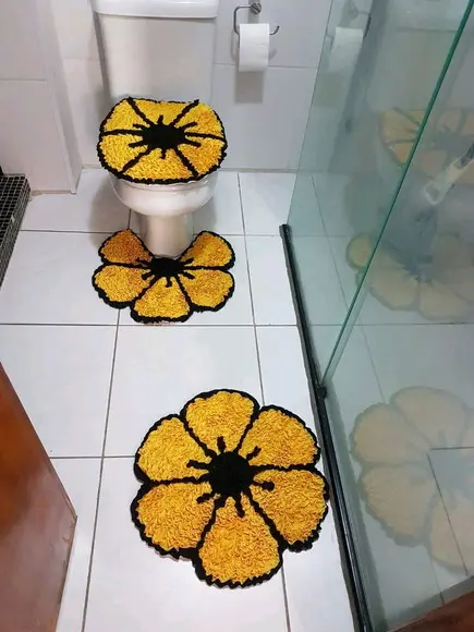 Tapetes Frufru Banheiro Flor Amarela Antiderrapante