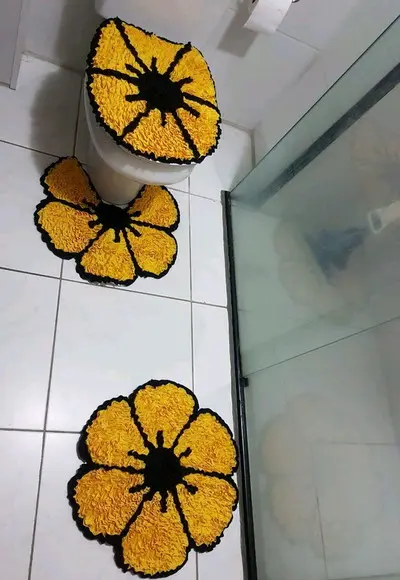 Tapetes Frufru Banheiro Flor Amarela Antiderrapante