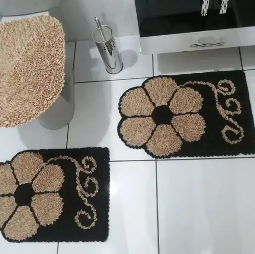 Tapetes Frufru Banheiro Flor Bege Antiderrapante