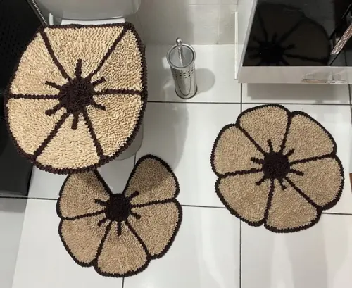 Tapetes Frufru Banheiro Flor Bege Antiderrapante