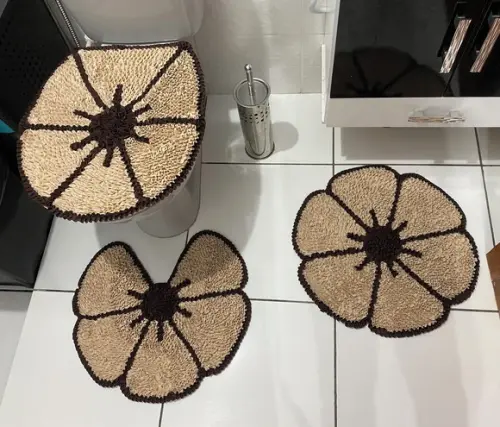 Tapetes Frufru Banheiro Flor Bege Antiderrapante