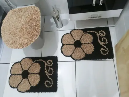 Tapetes Frufru Banheiro Flor Bege Antiderrapante