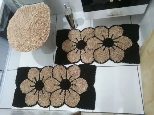 Tapetes Frufru Banheiro Flor Bege Antiderrapante