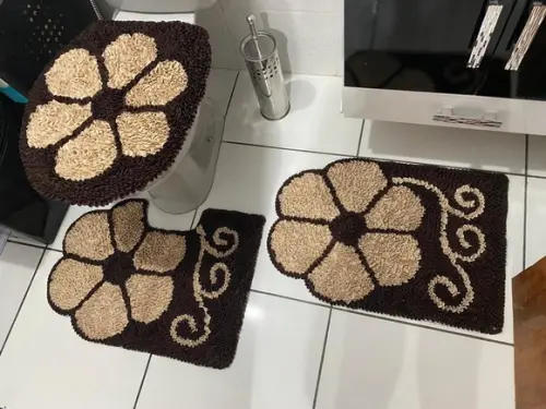 Tapetes Frufru Banheiro Flor Bege Antiderrapante