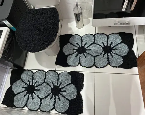 Tapetes Frufru Banheiro Flor Cinza Antiderrapante
