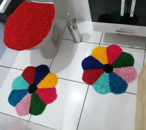 Tapetes Frufru Banheiro Flor Colorida Antiderrapante