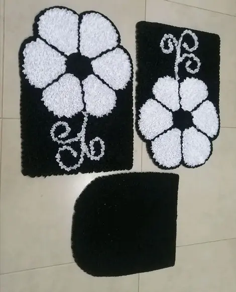 Tapetes Frufru Banheiro Flor Branca Antiderrapante