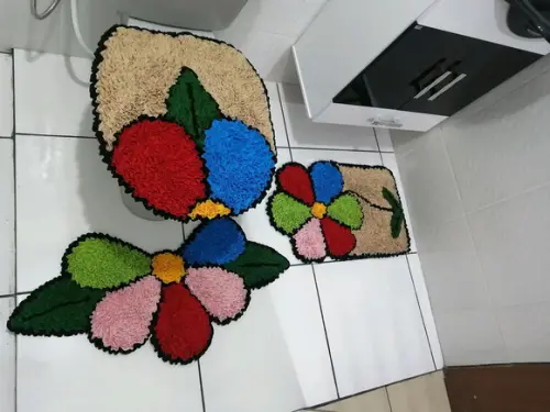 Tapetes Frufru Banheiro Flor Colorida Antiderrapante