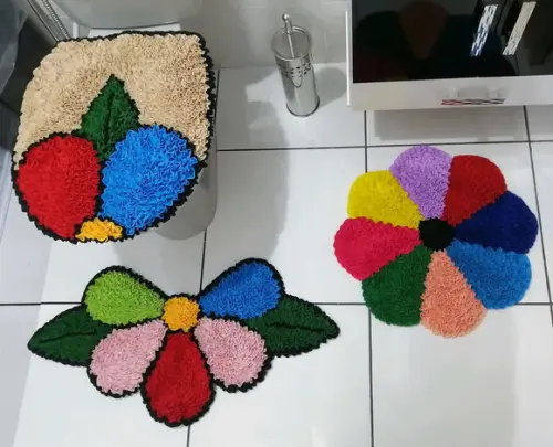 Tapetes Frufru Banheiro Flor Colorida Antiderrapante